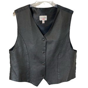 Cotton Ginny Plus Women's Black Leather Vest | Biker Goth Western | Size L-XL